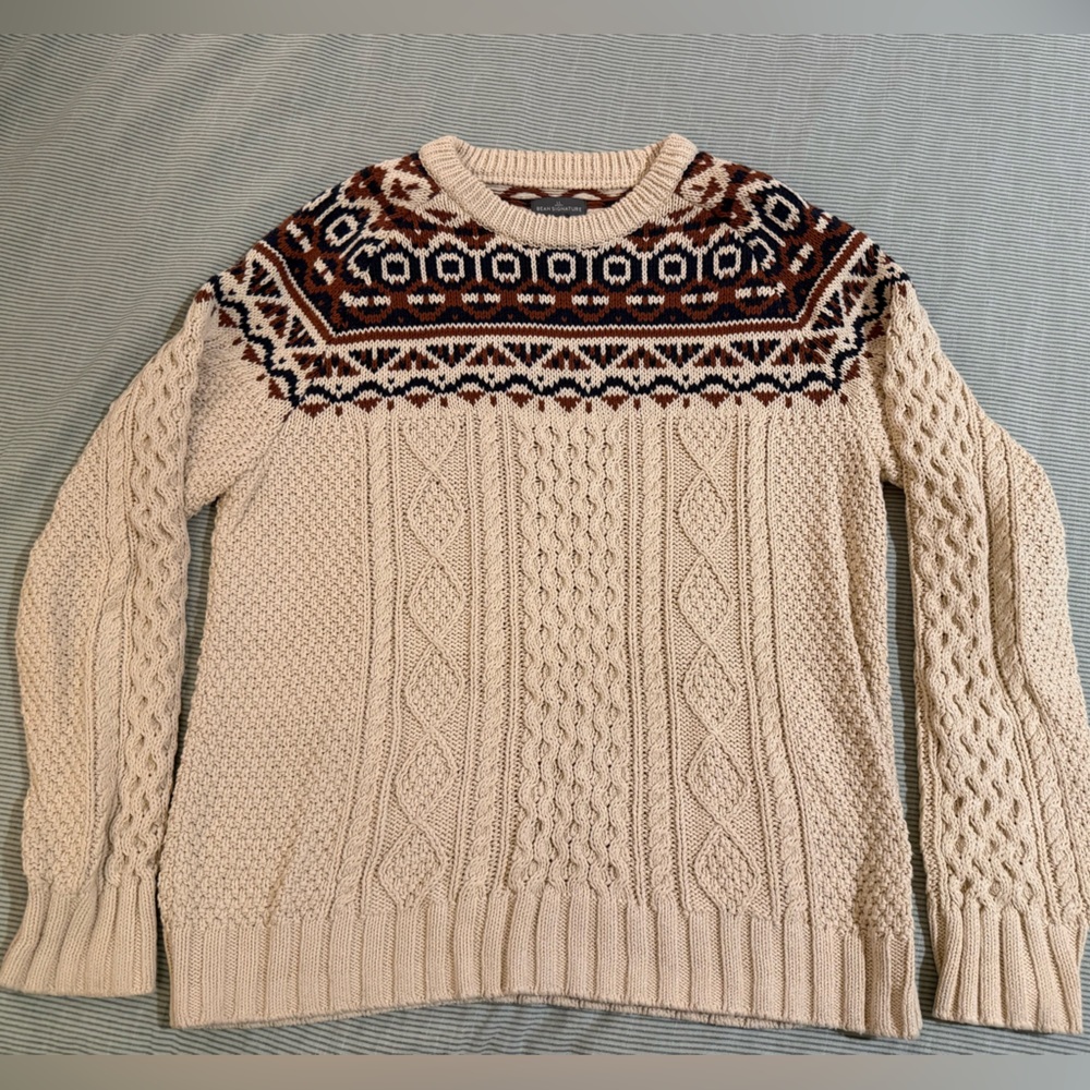Men’s LL Bean Cream Cable Knit Sweater